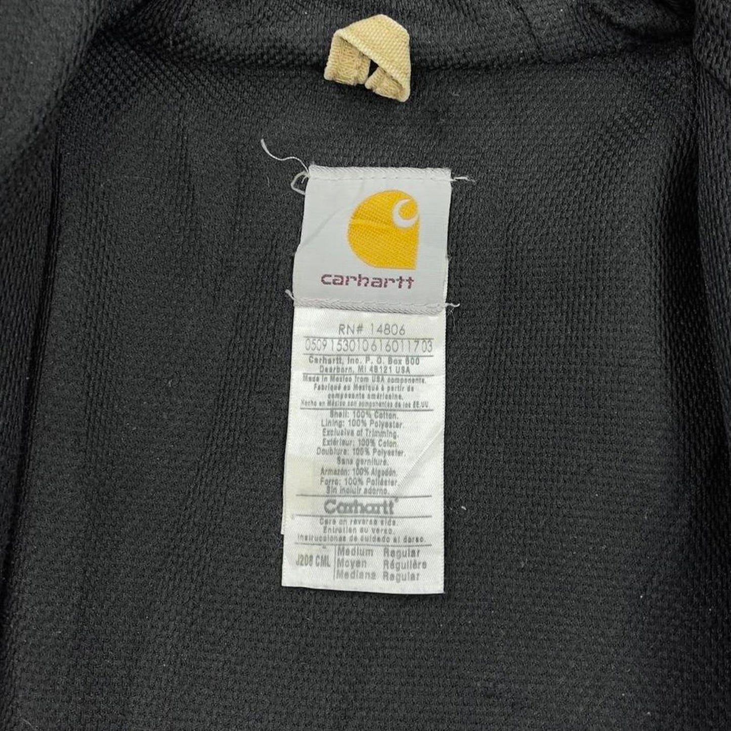 Vintage sand brown Carhartt hooded active jacket Medium technical canvas 90s style skater bomber