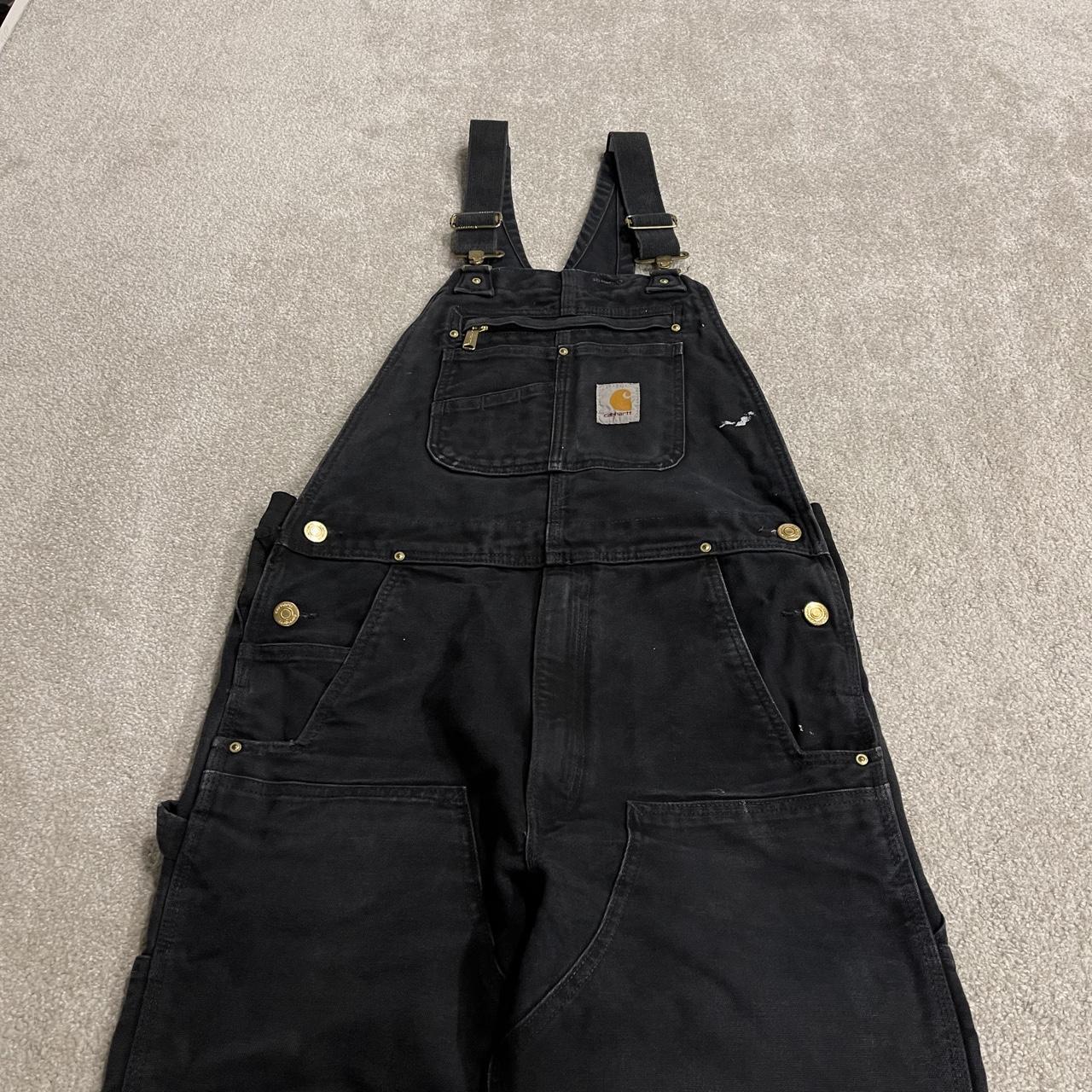 Carhartt dungarees y2k double knee black Festival / skate wear bib utility work overalls
