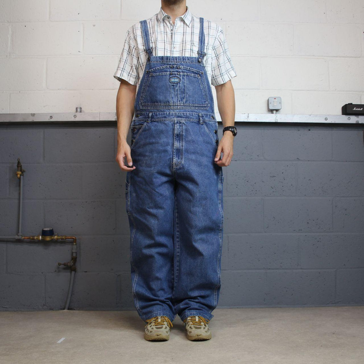 Y2K PACO baggy dungarees thick denim overalls blue Patch logos and adjustable straps