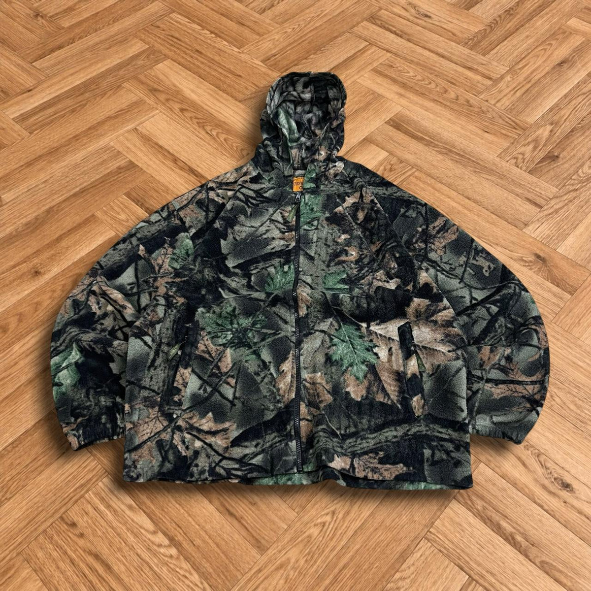 Y2K camo fleece hoodie green Men's loose Boxy Trail Quest full zip hooded camouflage autumn fleece