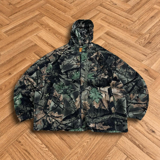 Y2K camo fleece hoodie green Men's loose Boxy Trail Quest full zip hooded camouflage autumn fleece