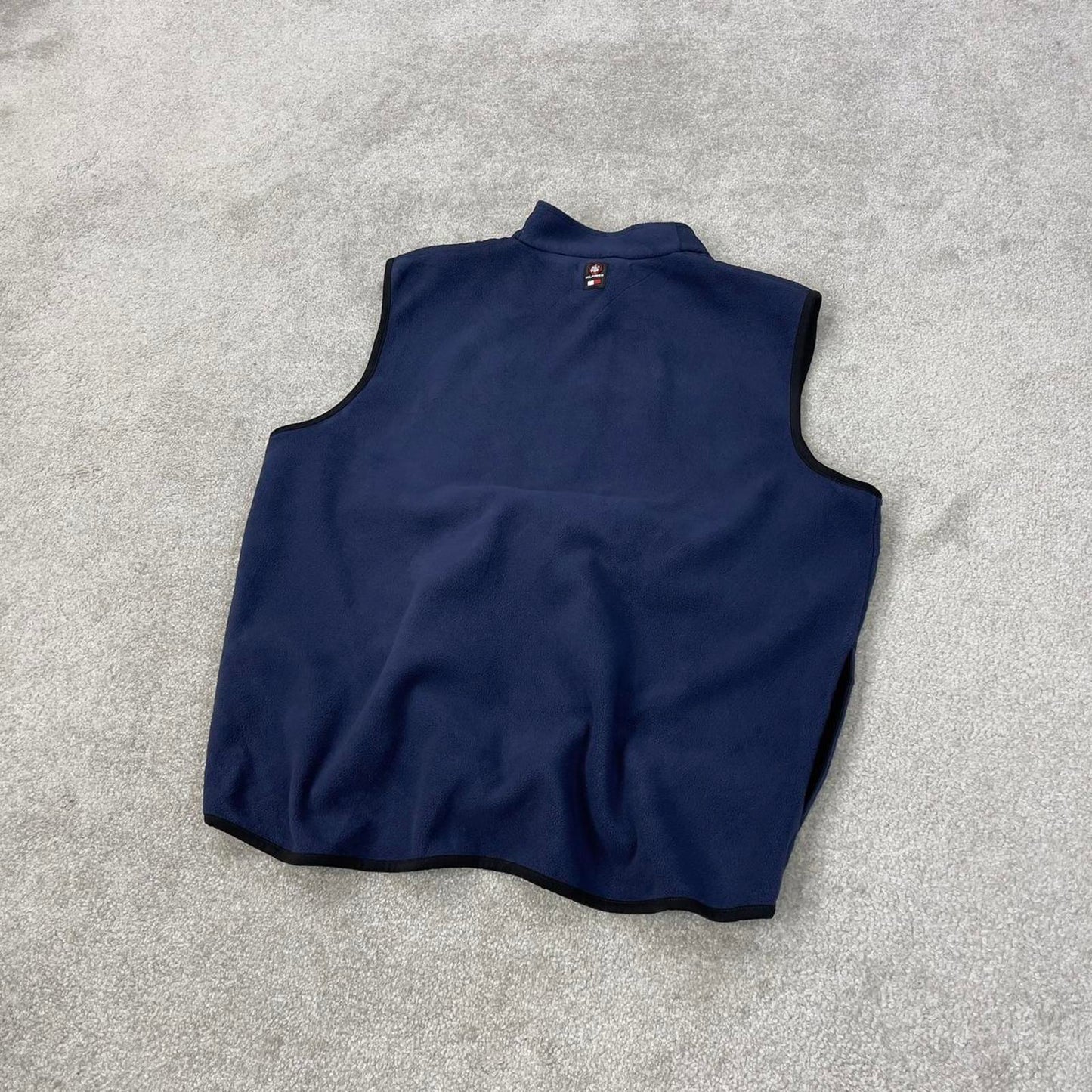 Tommy Hilfiger technical fleece gilet Large Y2K navy full zip up spellout logo