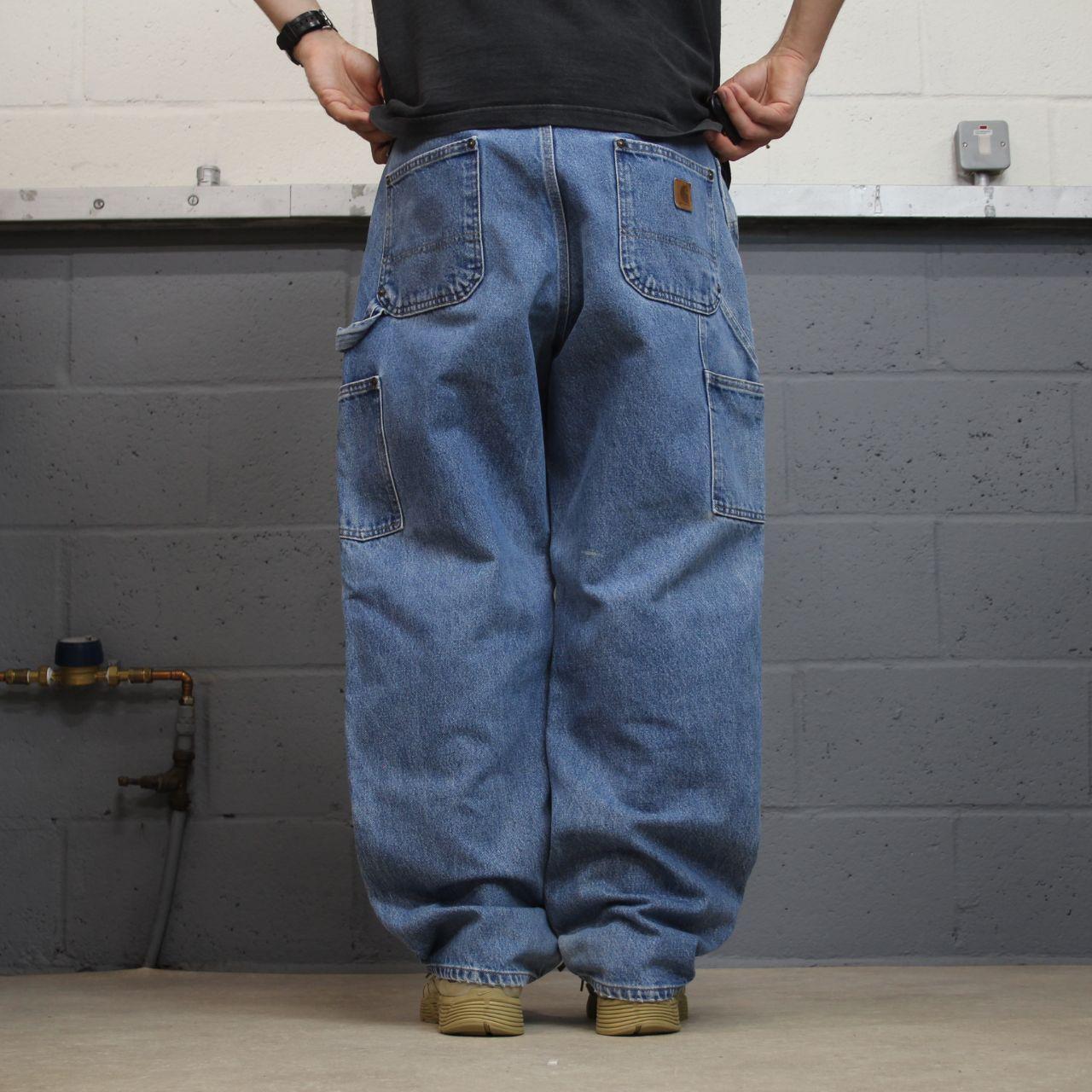Carhartt double knee denim carpenter jeans blue Loose fit 100% cotton thick skater pants