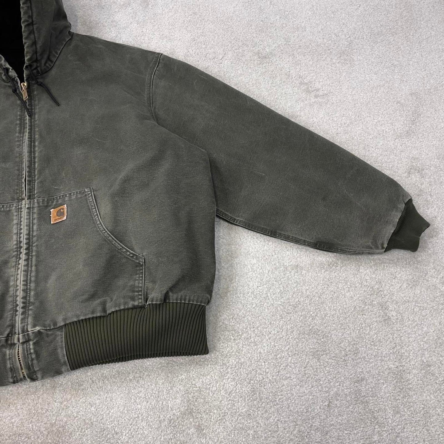 Vintage Green Carhartt hooded active jacket 2XL canvas bomber J130 MOS