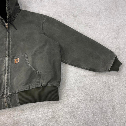 Vintage Green Carhartt hooded active jacket 2XL canvas bomber J130 MOS