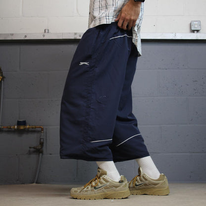 Baggy Slazenger 3/4 length shorts navy Long floaty lined y2k tracksuit sports shorts embroidered