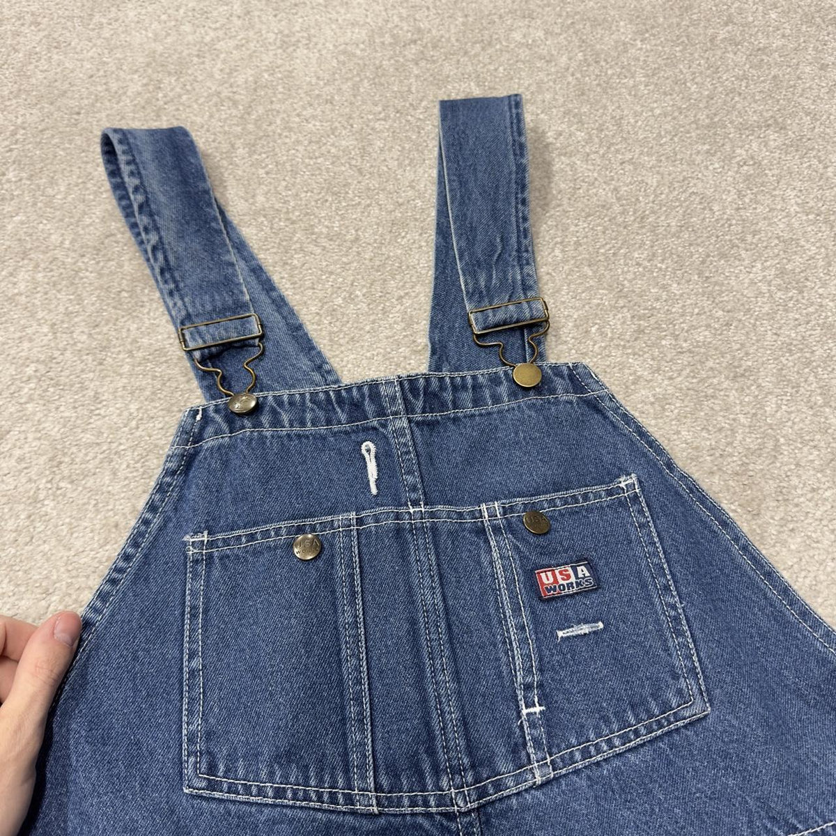 Vintage denim dungarees 00s USA works overalls blue Patch logo and adjustable straps