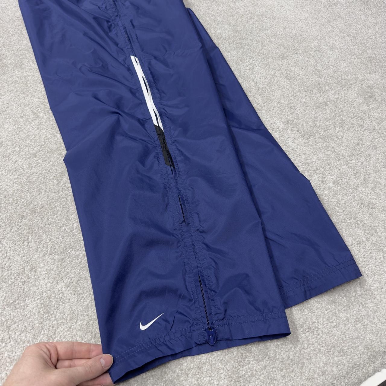 Y2K baggy Nike tracksuit bottoms navy Large drawstring swoosh logo full zip legs track pants