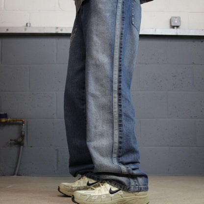 Y2K baggy embroidered jeans blue W36L33 Loose fit skater surf style pants