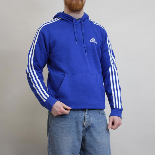 Blue Adidas hoodie M pullover y2k jumper embroidered logo stripe design