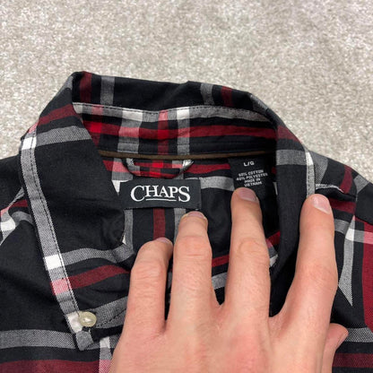 Y2K CHAPS checkered plaid shirt black Long sleeve check button down