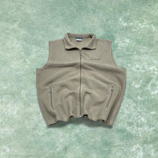 Y2K Columbia technical fleece gilet boxy fit cream large Embroidered logo full zip up summer