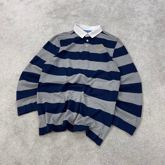 Grey navy IZOD striped rugby polo shirt XL (18-20)