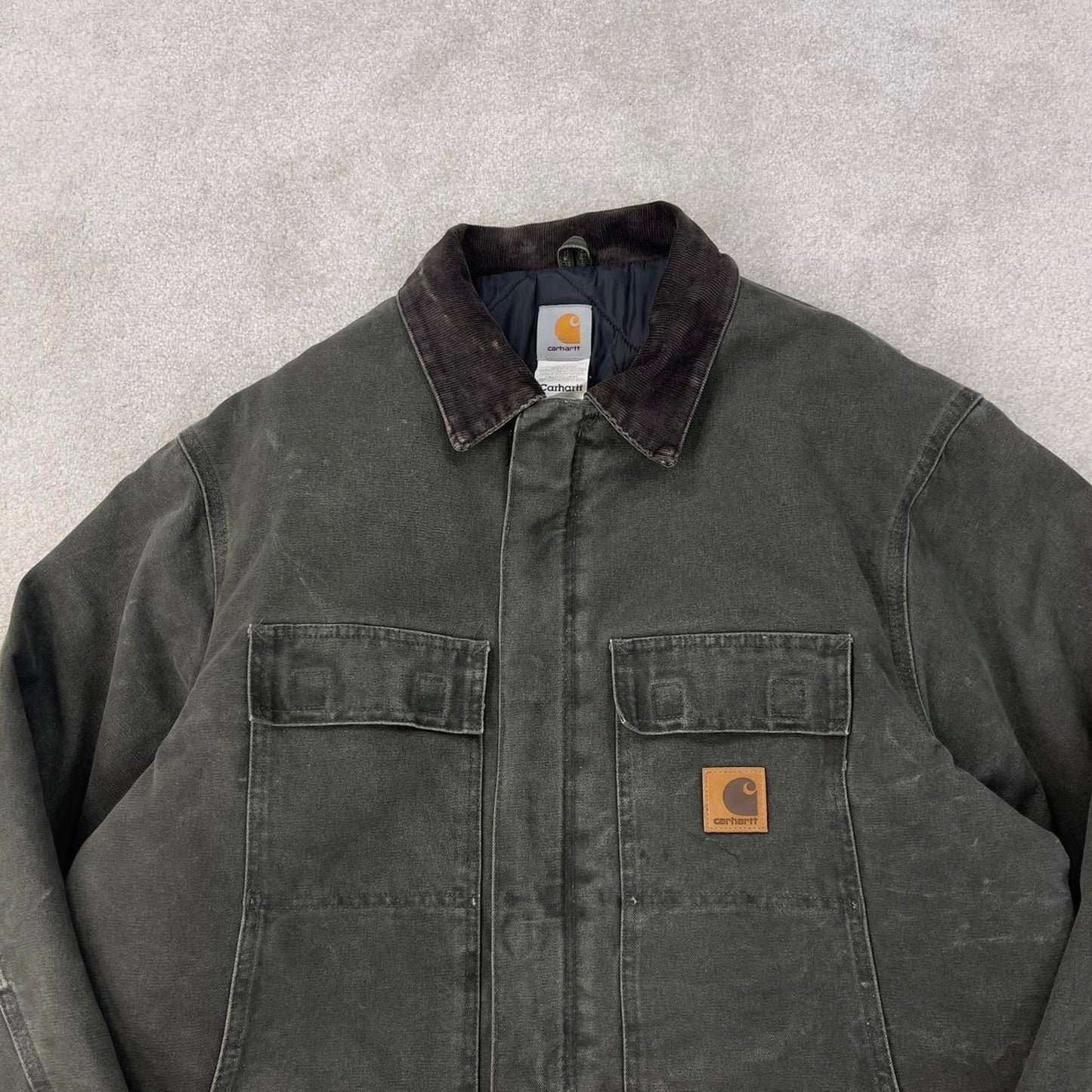 Vintage green Carhartt jacket XL canvas arctic quilt lined chore coat sandstone