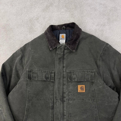 Vintage green Carhartt jacket XL canvas arctic quilt lined chore coat sandstone