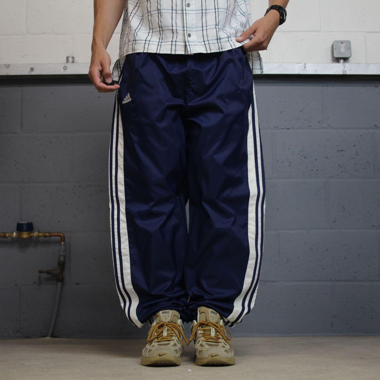 Vintage Adidas Team tracksuit bottoms navy Loose baggy y2k embroidered lined side stripe track pants