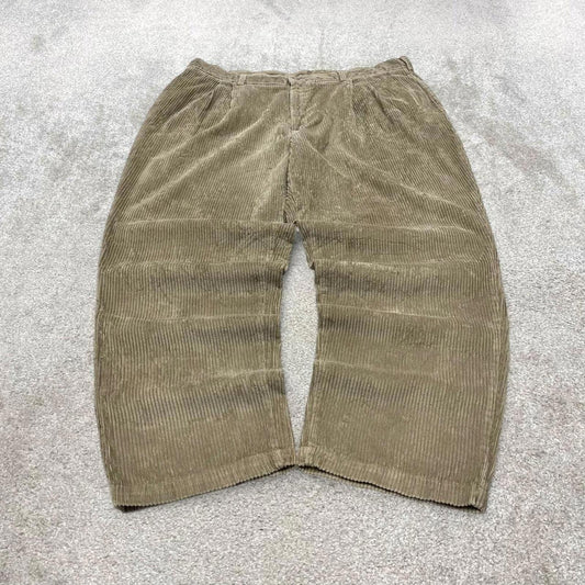 Beige Savane baggy corduroy pants W40L30 loose wide wale jumbo cord trousers 90s skater style