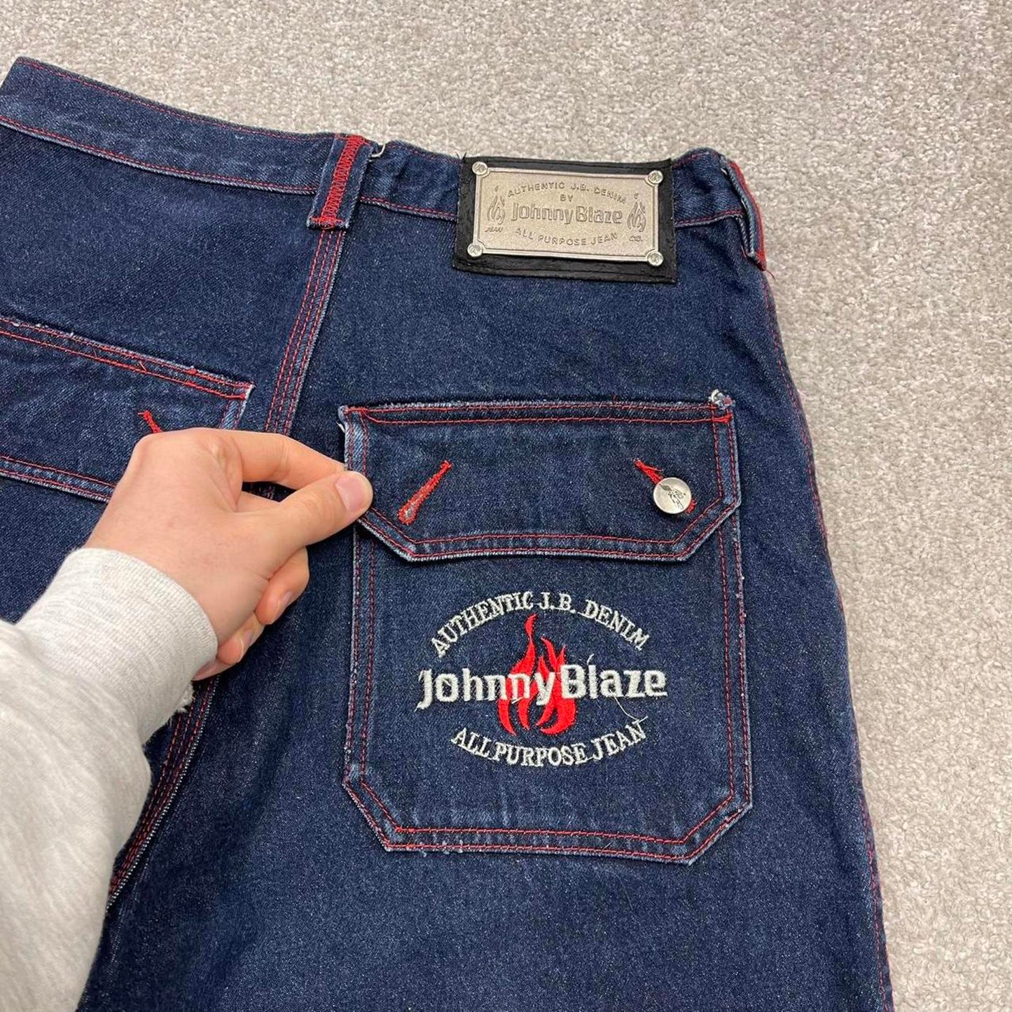 Y2k baggy Johnny Blaze denim shorts skater style blue Loose embroidered summer festival shorts