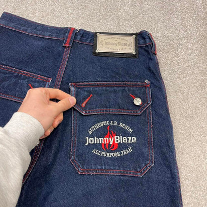 Y2k baggy Johnny Blaze denim shorts skater style blue Loose embroidered summer festival shorts