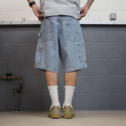 Denim carpenter shorts cargo blue Basic Editions loose leg skater style surf jorts