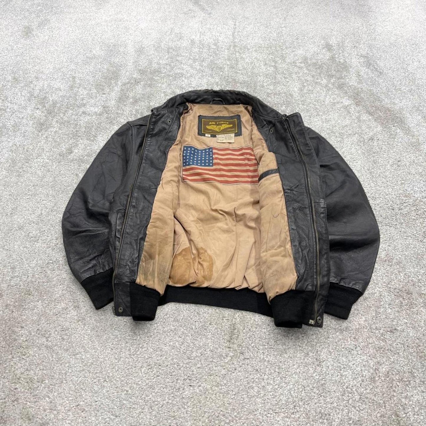 Vintage leather flight aviator bomber jacket black Air Force boxy genuine leather flight coat