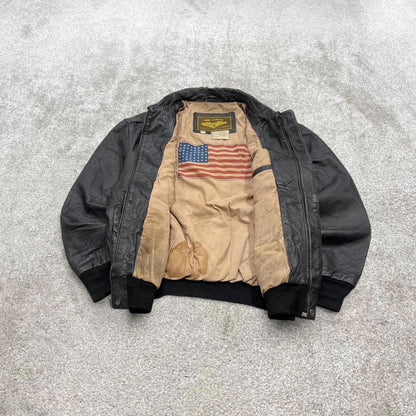 Vintage leather flight aviator bomber jacket black Air Force boxy genuine leather flight coat