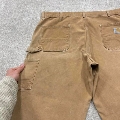 Y2k baggy fit Carhartt double knee work pants brown Loose wide-leg canvas skate trousers