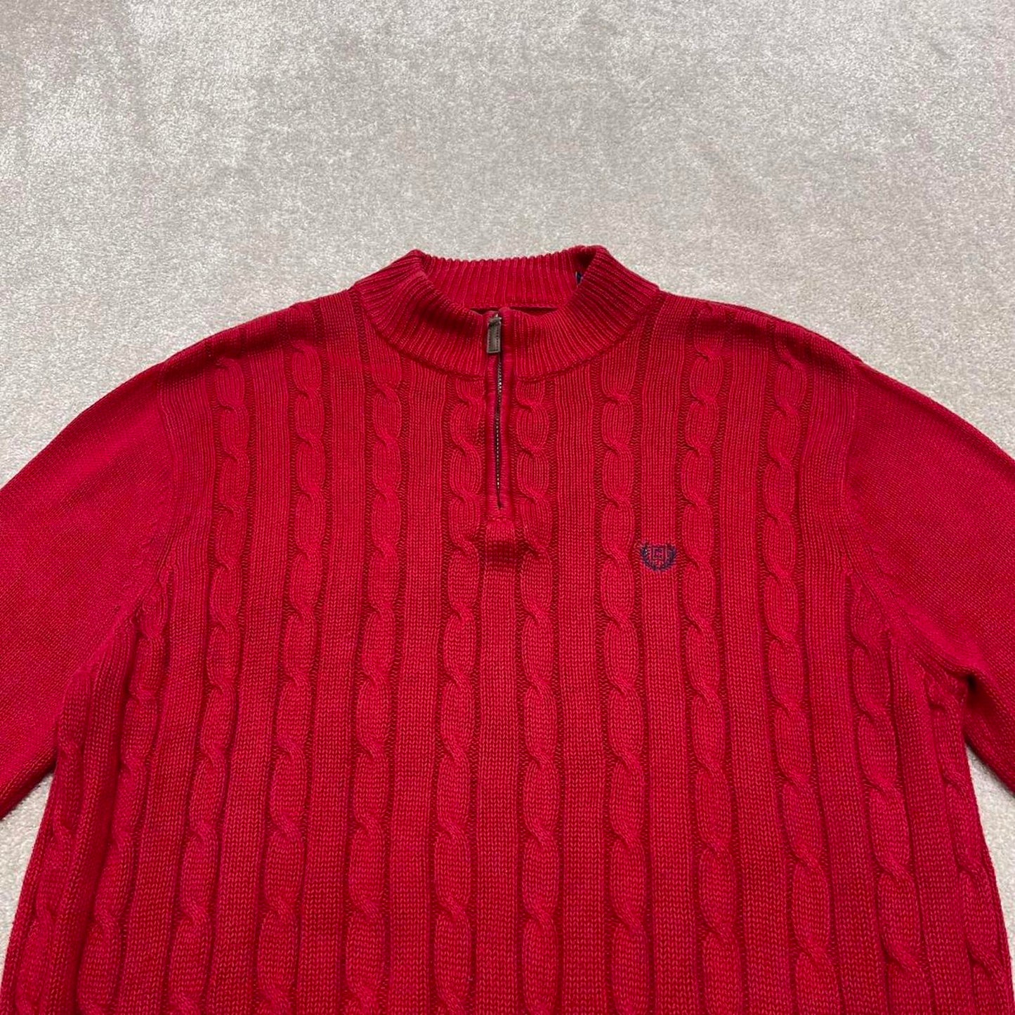 Y2K CHAPS 1/4 zip knit sweater jumper red Embroidered logo chunky cable knitted pullover