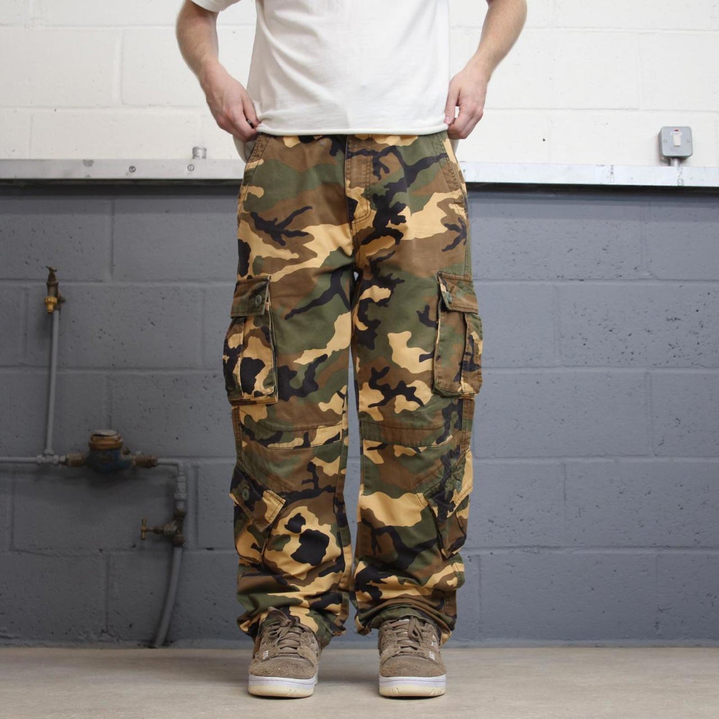 Camo Matchstick cargo pants W35L31 Khaki brown desert forest camouflage y2k style carpenter trousers