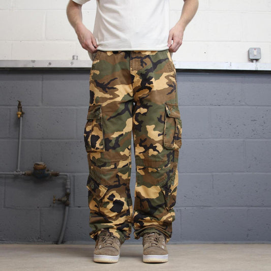 Camo Matchstick cargo pants W35L31 Khaki brown desert forest camouflage y2k style carpenter trousers
