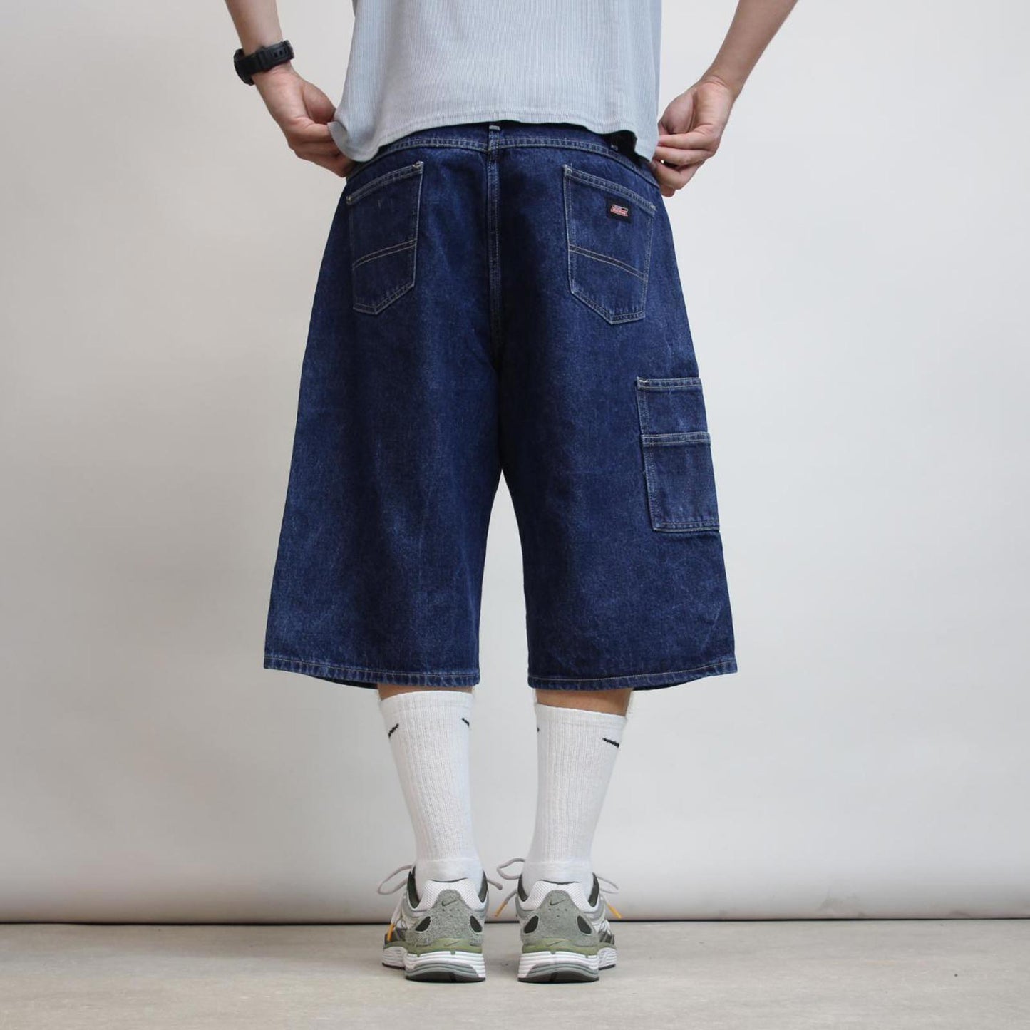Mens Baggy Dickies carpenter shorts W38 thick blue denim jorts long over knee