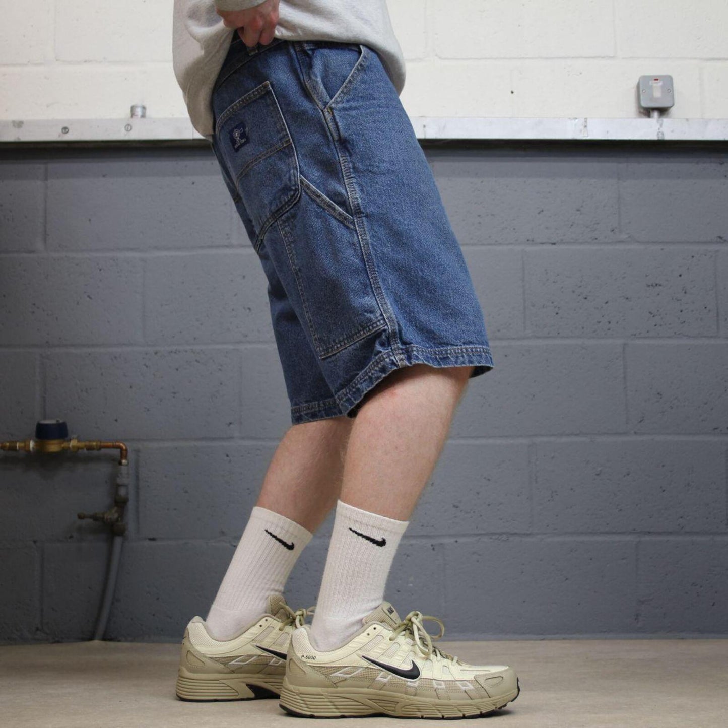 Denim carpenter shorts cargo loose blue RK skater style surf festival jorts