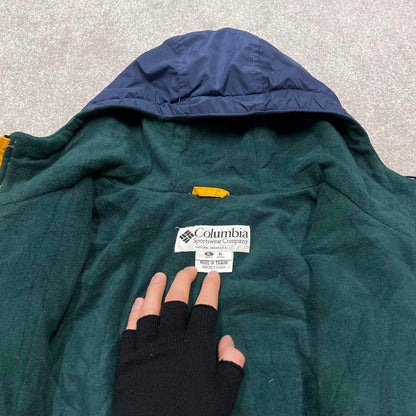 Y2K Columbia technical windbreaker jacket yellow navy Hooded two tone hiking tech coat