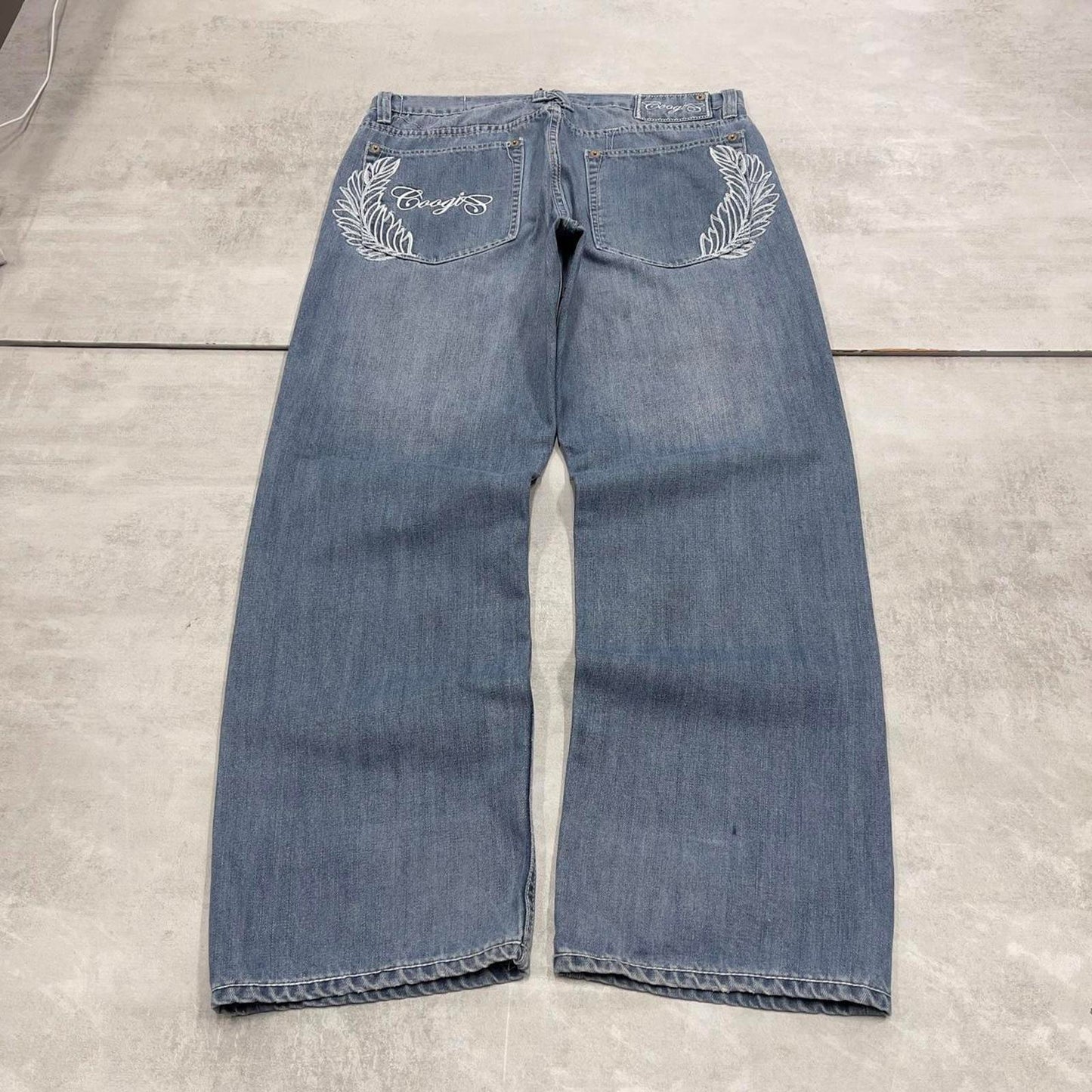Baggy Coogi jeans W36 L34 blue loose embroidered wings design 90s y2k style skater jeans