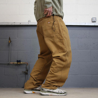 90s baggy Dickies carpenter jeans W40L32 00s skate style tan thick canvas workwear cargos