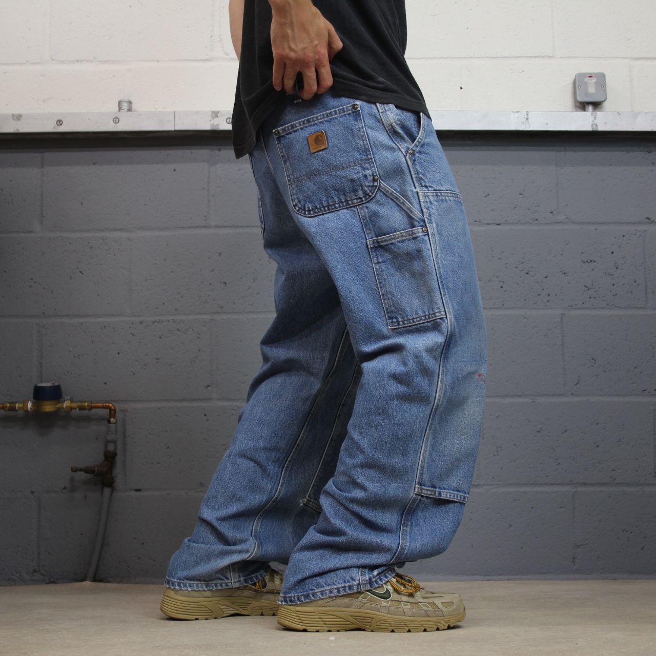 Carhartt double knee denim carpenter jeans blue Loose fit 100% cotton thick skater pants
