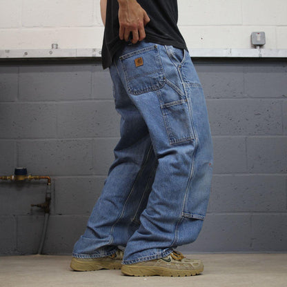 Carhartt double knee denim carpenter jeans blue Loose fit 100% cotton thick skater pants