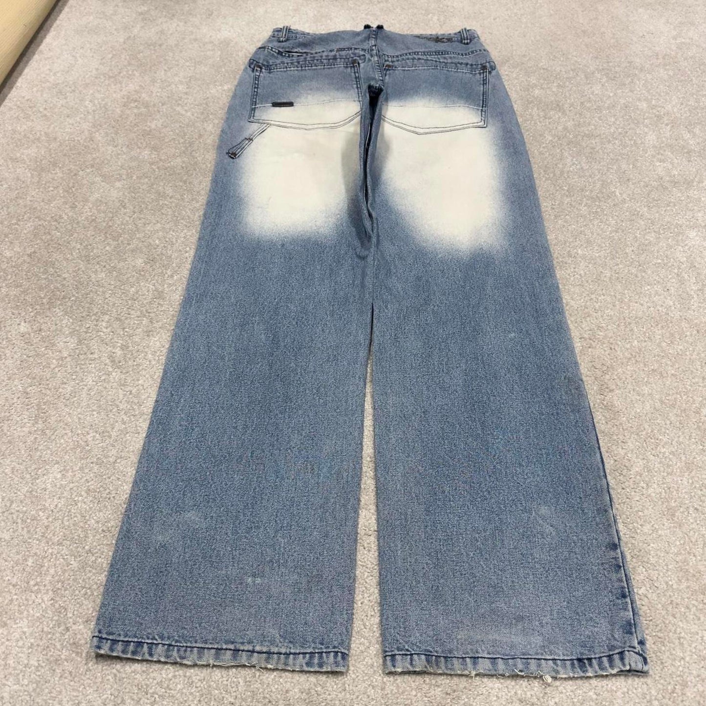 90s y2k baggy Akademiks jeans W32L34 loose wide leg blue denim skater style pants casual wear autumn