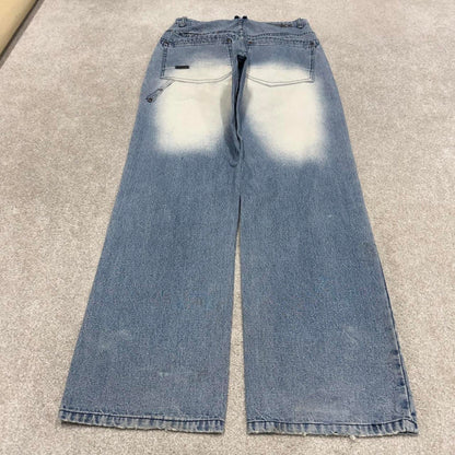 90s y2k baggy Akademiks jeans W32L34 loose wide leg blue denim skater style pants casual wear autumn