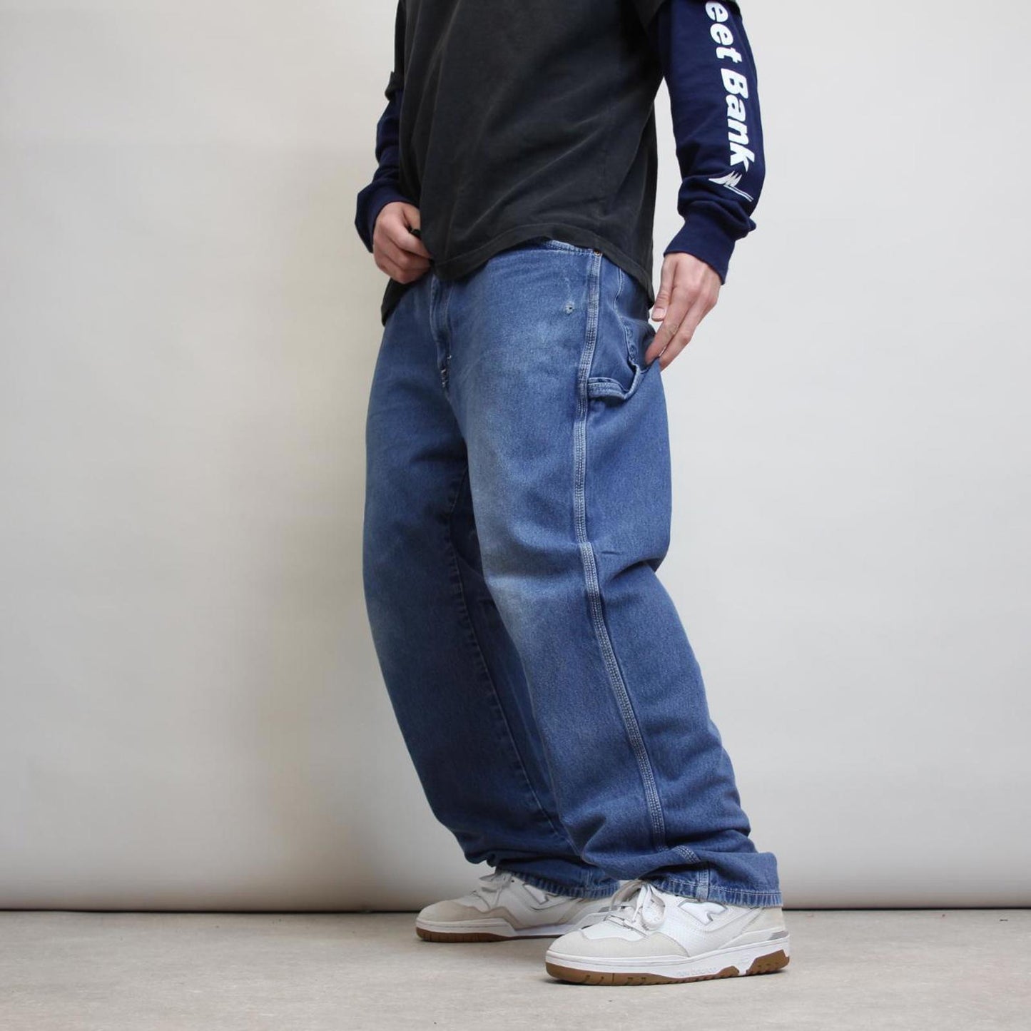 Blue Dickies carpenter jeans W40L30 Loose denim skater cargo trousers patch logo