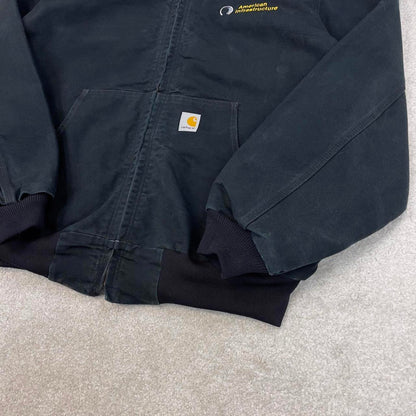 Vintage Black Carhartt hooded active jacket XL 90s style skater canvas bomber J131 BLK