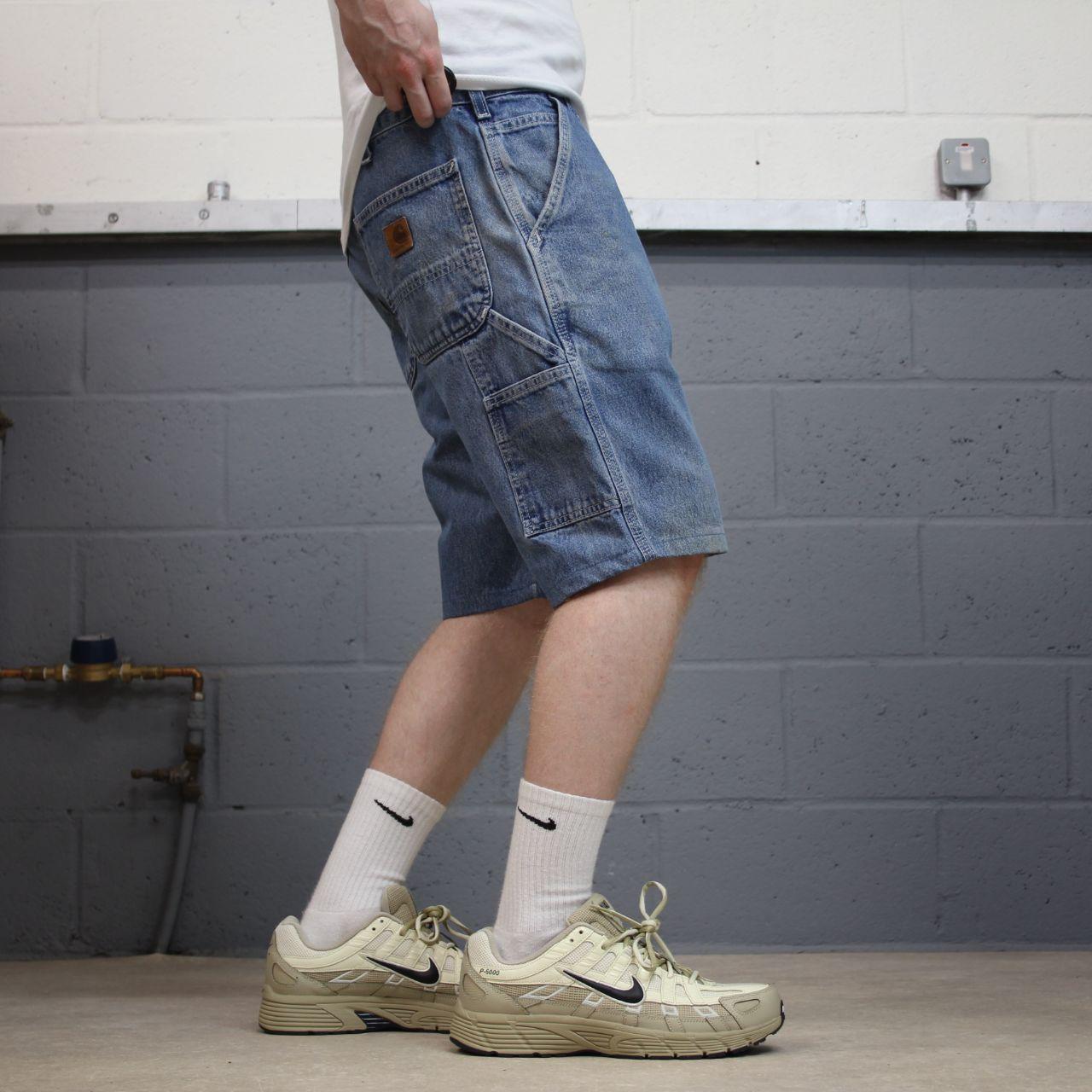Carhartt carpenter denim shorts y2k faded blue Skater / surf style work jorts