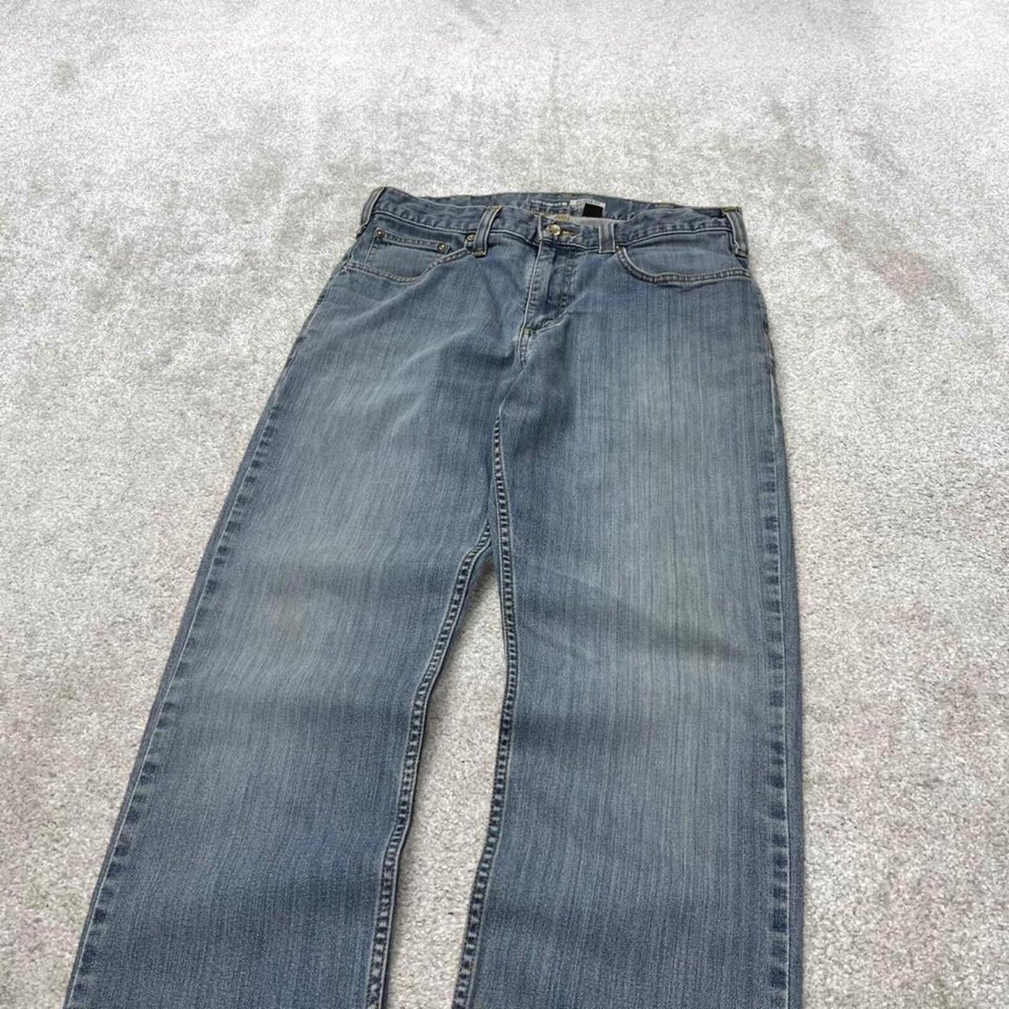 Carhartt work jeans relaxed fit blue Denim workwear pants white patch logo