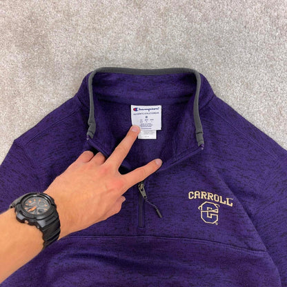 Purple Champion technical fleece Large 1/4 zip up pull over y2k autumn knit style Carroll