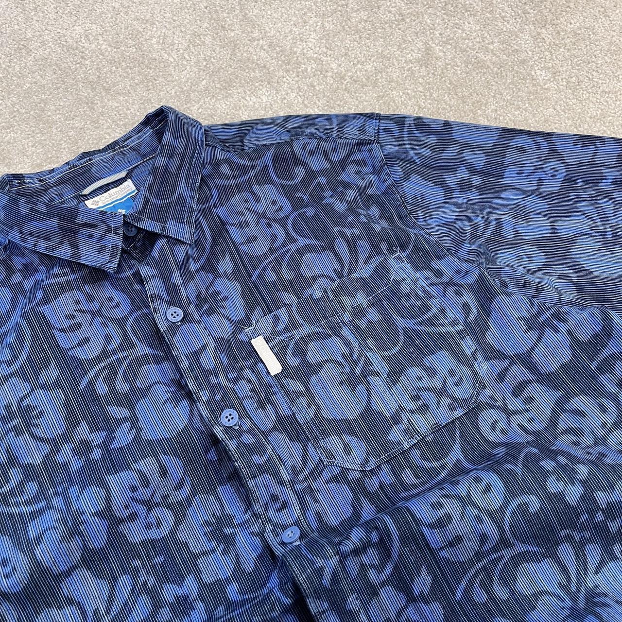 Columbia corduroy short sleeve Hawaiian shirt blue Y2K floral patterned festival surf summer shirt