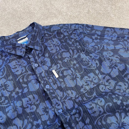 Columbia corduroy short sleeve Hawaiian shirt blue Y2K floral patterned festival surf summer shirt