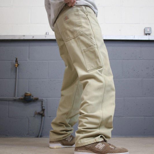 Beige Dickies carpenter jeans W33L32 loose baggy canvas cargo 90s skate style pants
