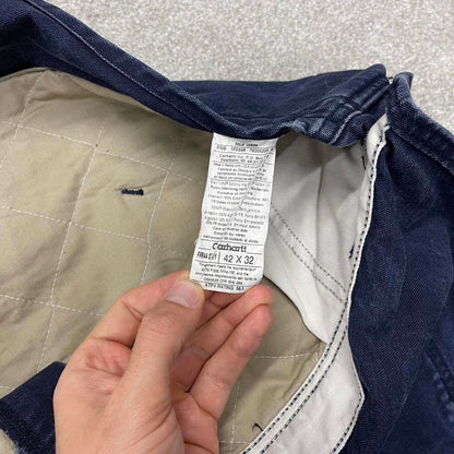 Navy FR Carhartt dungarees W42L32 mens quilt lined canvas overalls utility worker