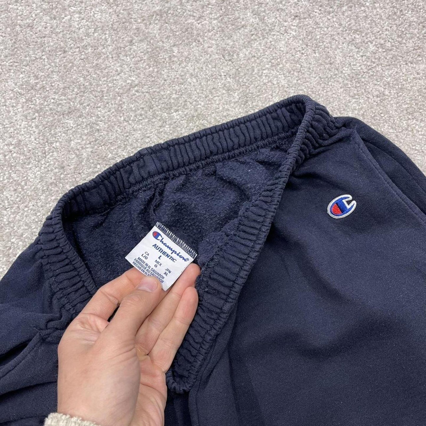 Champion baggy sweatpants joggers cuffed navy Loose floaty embroidered tracksuit bottoms