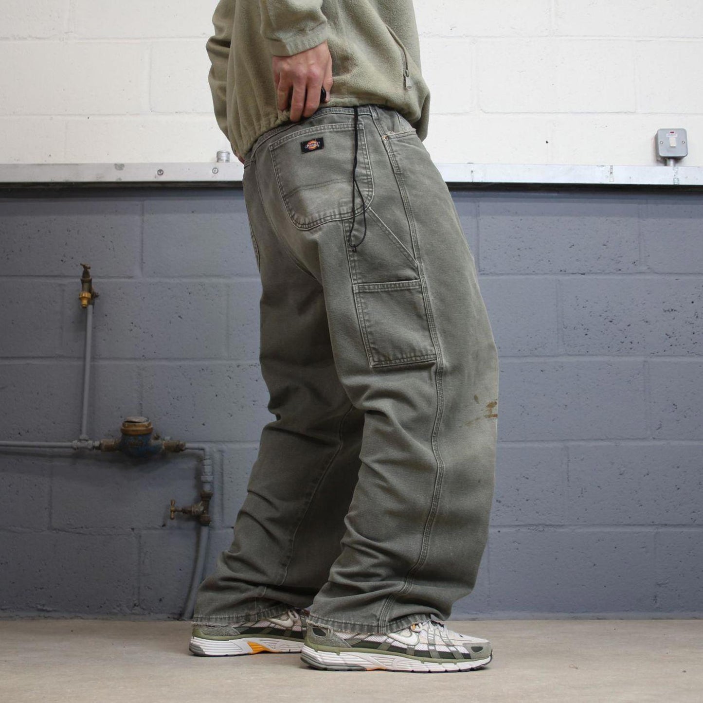 Baggy Dickies carpenter jeans skater workwear W40L32 Green canvas cargos 90s style pants streetwear
